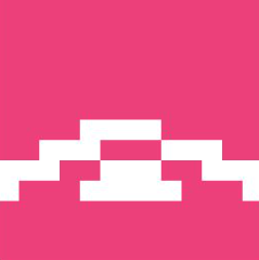 Puente automovilístico abstraído en pictograma y arte pixel.