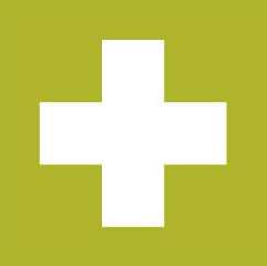 Simbolo internacional de la Cruz Roja  abstraída en pictograma y arte pixel.