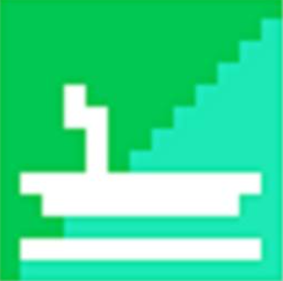 Silueta de un hombre sobre una canoa en el agua,  abstraído en pictograma y arte pixel.