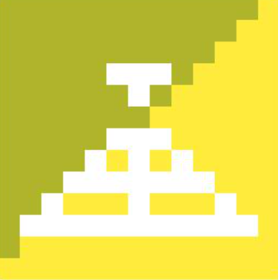 Pirámide conocida como Monumento a la Raza, vista de frente abstraída en pictograma y arte pixel.