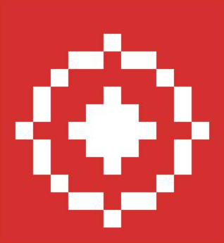 Rosa de los vientos: estrella de ocho picos al centro de un círculo, abstraída en pictograma y arte pixel.