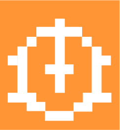 Rosario con cruz en medio abstraído en pictograma y arte pixel.