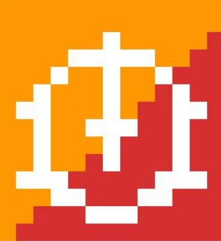 Rosario con cruz en medio abstraído en pictograma y arte pixel.