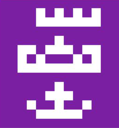 Tres coronas, una sobre otra, abstraídas en pictograma y arte pixel.